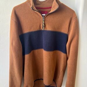 GAP Men's Navy and Brown 1/4 Zip-Up Fleece Pullover